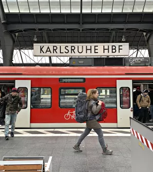 a platform at a German train station. Photo.