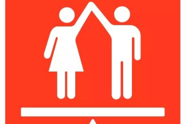 illustration of a man and woman holding hands high.