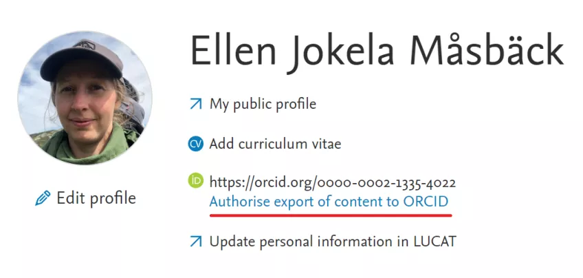 The button called "Authorise export of content to ORCID" which is located in LUCRIS.